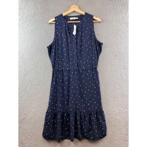 New LOFT Women's Star Print Sleeveless Dress Navy Blue Tiered Ruffle Hem Size L